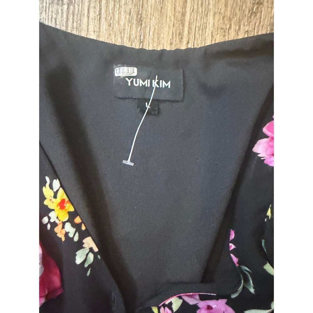 Yumi Kim Hailey Dress Paradise Villa Black Floral Mini Puff Sleeve‎ Size L - Picture 3 of 9